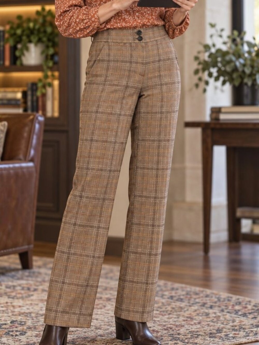 Pendleton Petite Wool Plaid Trousers Sz 4 Brown Tan Like New